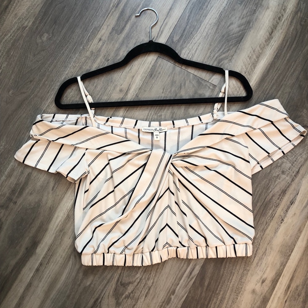 Express Striped Off the Shoulder Crop Top